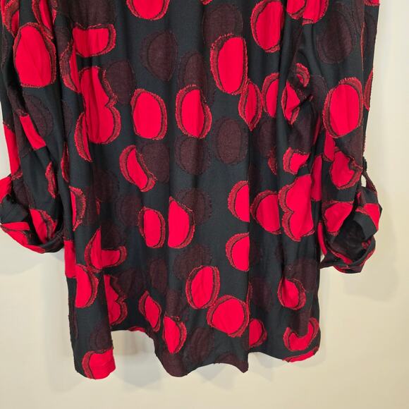 Women's Multiples Black & Red Button Up Blouse Roll Tab Sleeves | Size 3X - Picture 8 of 10